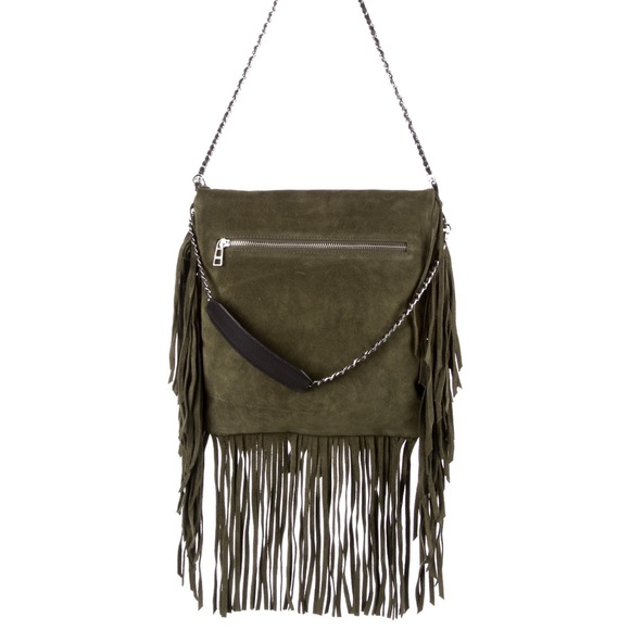 Zadig & Voltaire Rockson Fringes Suede Crossbody Boho Bag military green - Picture 3 of 8